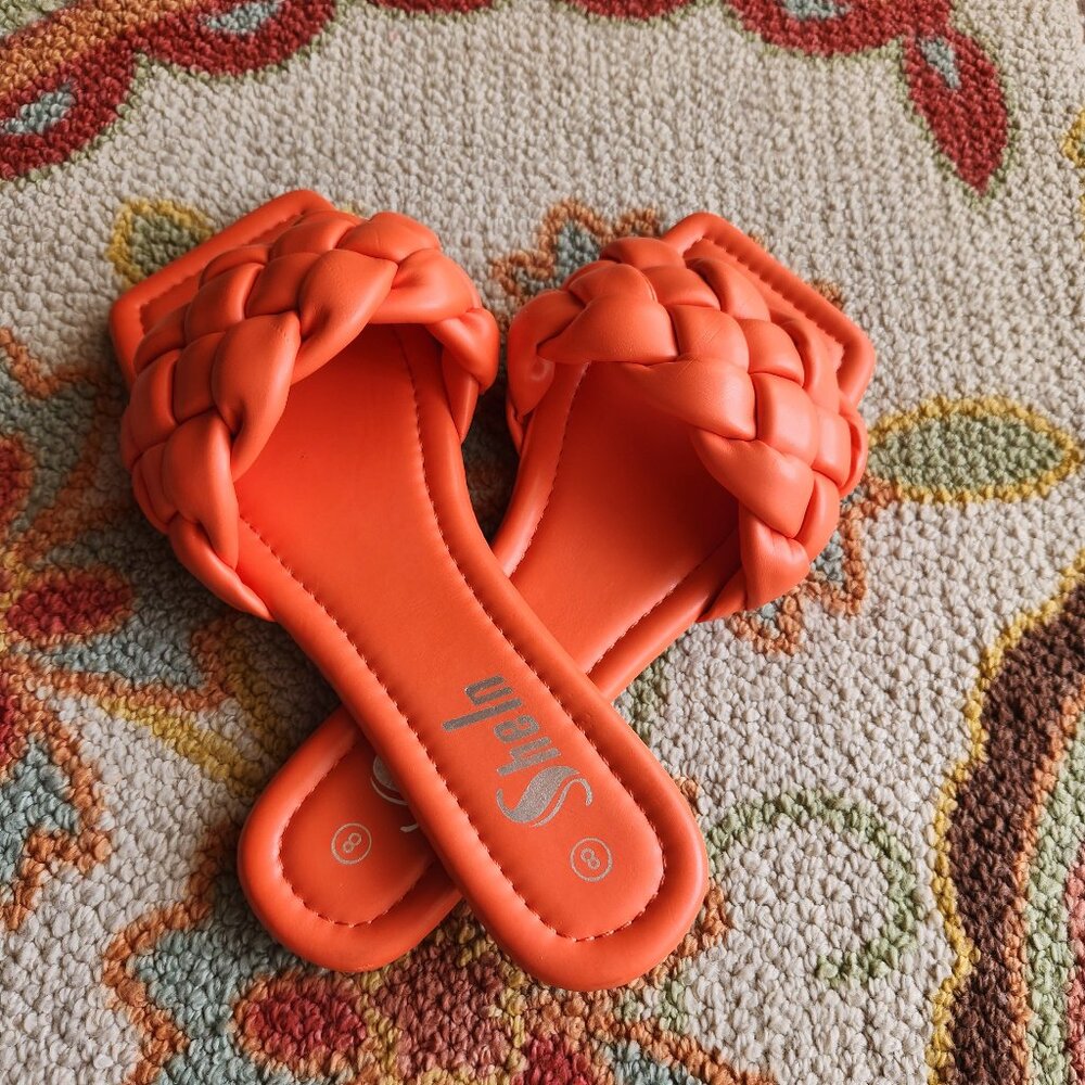 Size 8 Orange square toe slides